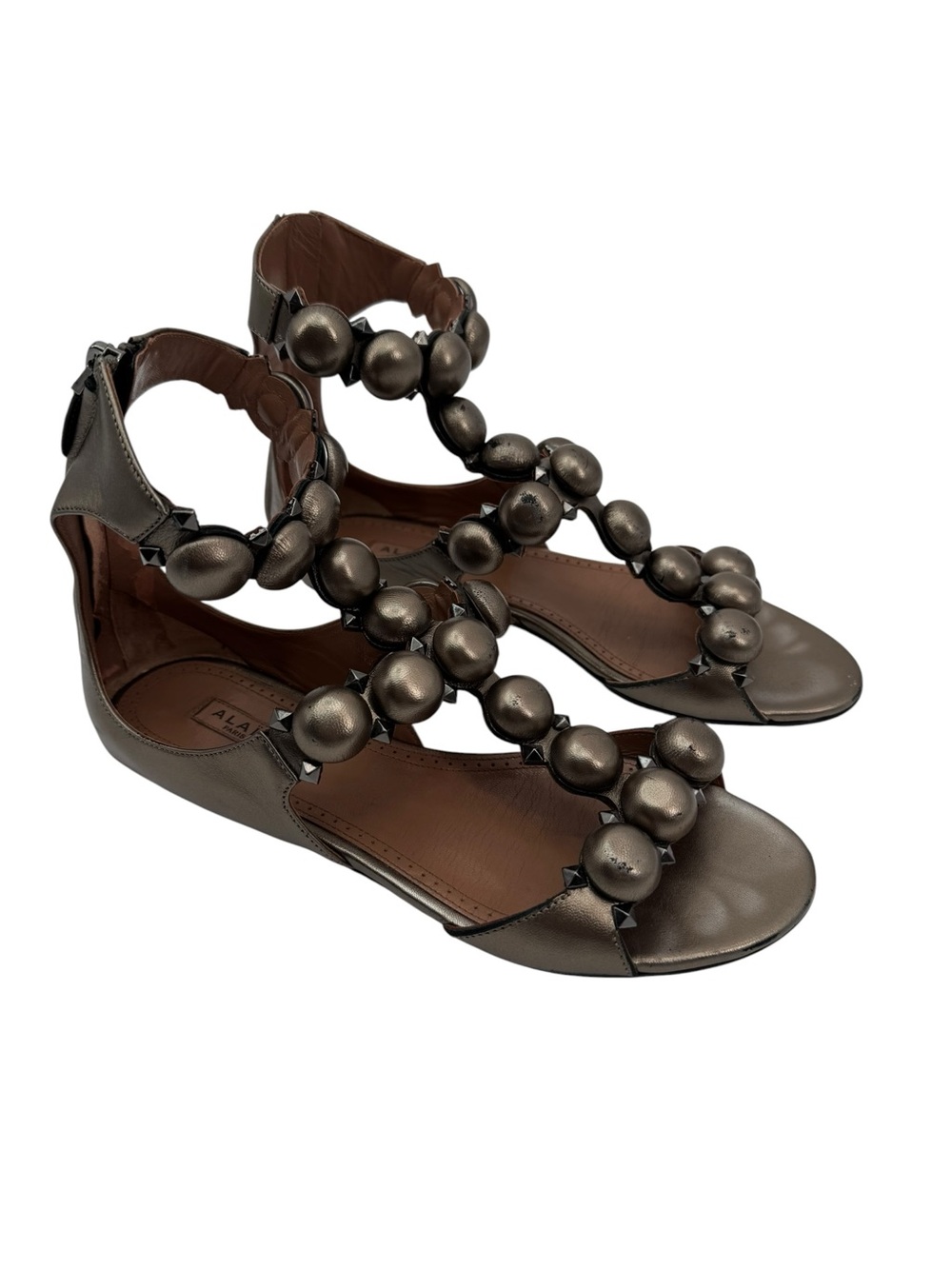 Alaia Ladies Bombe Calf Leather Flat Sandals In Bronze 38